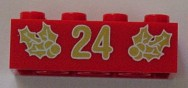 Brick 2 x 4 with Gold Holly and '24' Pattern