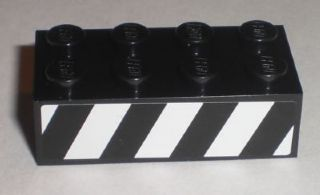 Brick 2 x 4 with Black and White Danger Stripes Pattern Model Left Side (Sticker) - Set 8211