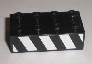 Brick 2 x 4 with Black and White Danger Stripes Pattern Model Right Side (Sticker) - Set 8211