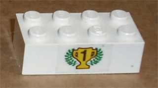 Brick 2 x 4 with Black Number 1 on Yellow Trophy Cup and Laurels Pattern (Sticker) - Set 6539