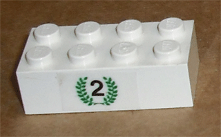 Brick 2 x 4 with Black Number 2 in Green Laurels Pattern (Sticker) - Set 6539