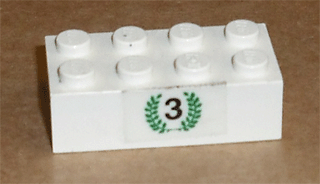 Brick 2 x 4 with Black Number 3 in Green Laurels Pattern (Sticker) - Set 6539