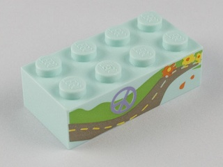 Brick 2 x 4 with Peace Symbol, Road, and Flowers Pattern