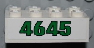 Brick 2 x 4 with Green '4645' on White Background Pattern (Sticker) - Set 4645