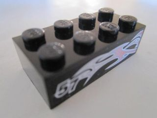 Brick 2 x 4 with Silver and Pink Flames and '57' on Black Background Pattern Model Right Side (Sticker) - Set 8495