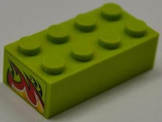 Brick 2 x 4 with Red and Yellow Flame Top Half Pattern on Both Ends (Stickers) - Set 8199