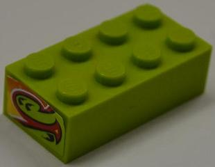 Brick 2 x 4 with Red and Yellow Flame Bottom Half Pattern on Both Ends (Stickers) - Set 8199