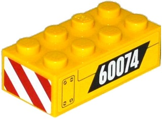 Brick 2 x 4 with '60074' and Hatch and Red and White Danger Stripes on End Pattern Right (Stickers) - Set 60074