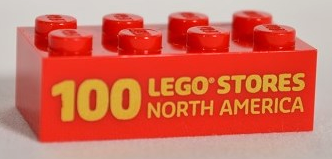 Brick 2 x 4 with '100 LEGO STORES NORTH AMERICA' Pattern