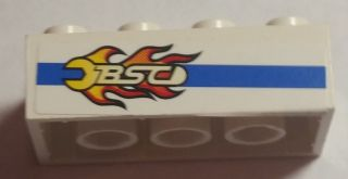 Brick 2 x 4 with Blue Line and Flaming Wrench 'BSC' Pattern Model Left Side (Sticker) - Set 8681