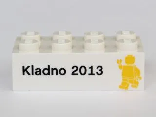 Brick 2 x 4 with 'Kladno 2013' and Yellow Minifigure Front, LEGO Logo and 'Den otevrenych dverí' Back Pattern (Kladno Open Day Promo)