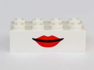 Brick 2 x 4 with Mouth with Red Lips Grin / Open Mouth Smile with Teeth on Opposite Sides Pattern