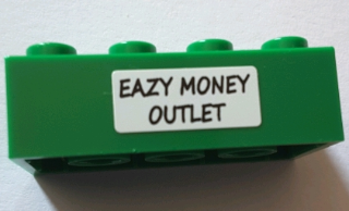 Brick 2 x 4 with 'EAZY MONEY OUTLET' on White Background Pattern (Sticker) - Set 71016