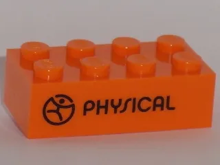 Brick 2 x 4 with Black 'PHYSICAL' Pattern (Play Day 2018)