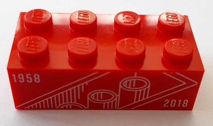 Brick 2 x 4 with Brick Underside, '1958' and '2018' Pattern