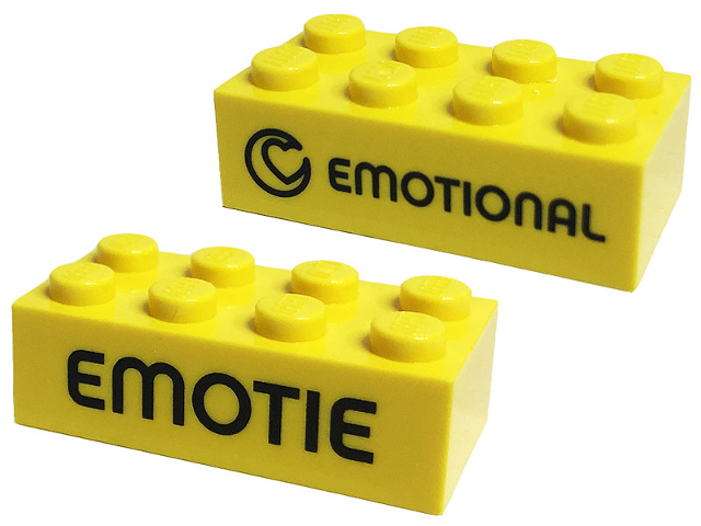 Brick 2 x 4 with Black 'EMOTIONAL' and 'EMOTIE' Pattern on Opposite Sides (Play Day 2019)