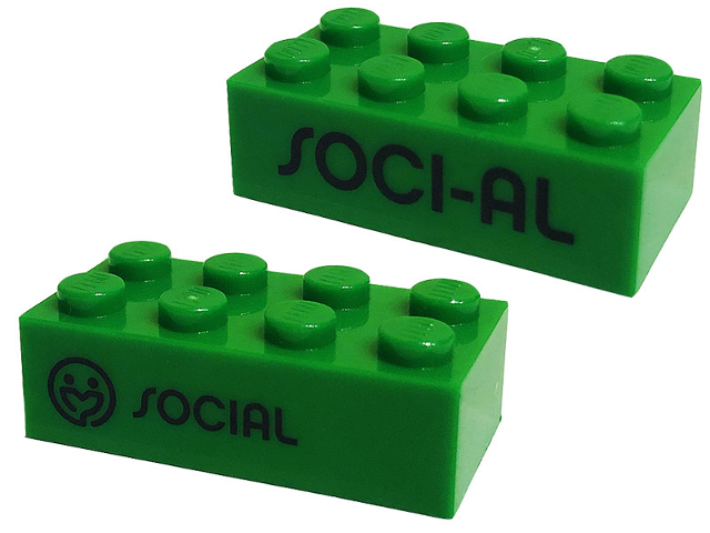 Brick 2 x 4 with Black 'SOCIAL' and 'SOCI-AL' Pattern on Opposite Sides (Play Day 2019)