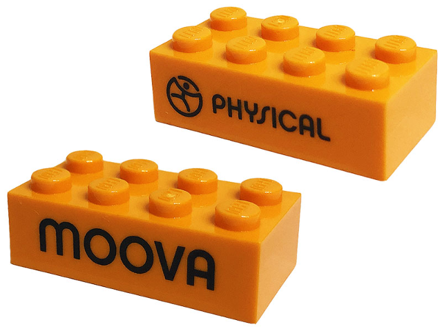 Brick 2 x 4 with Black 'PHYSICAL' and 'MOOVA' Pattern on Opposite Sides (Play Day 2019)