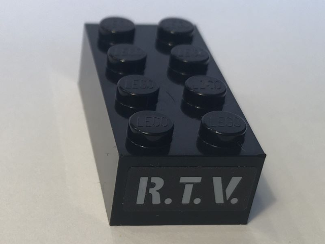 Brick 2 x 4 with Gray 'R.T.V.' Pattern (Sticker) - Set 10274