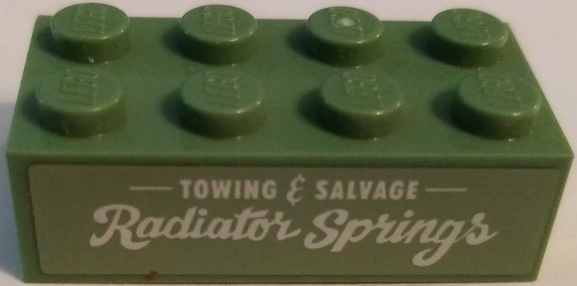 Brick 2 x 4 with 'TOWING & SALVAGE' and 'Radiator Springs' Pattern (Sticker) - Set 8677