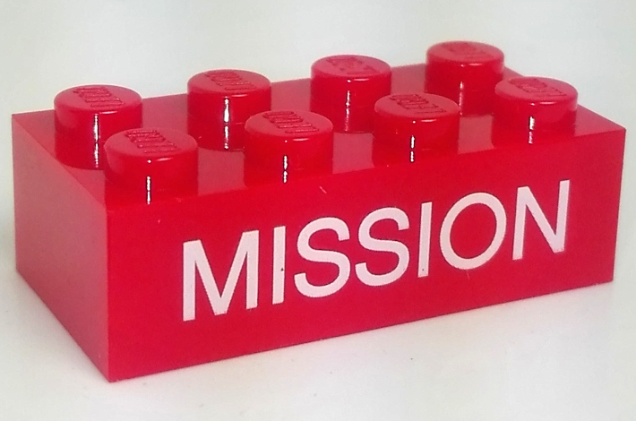 Brick 2 x 4 with White 'MISSION' Pattern