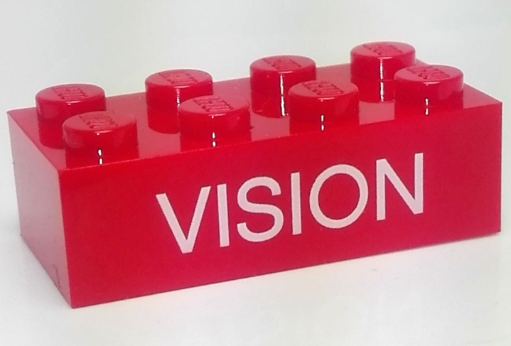 Brick 2 x 4 with White 'VISION' Pattern