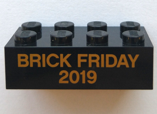 Brick 2 x 4 with Gold 'BRICK FRIDAY 2019' Pattern