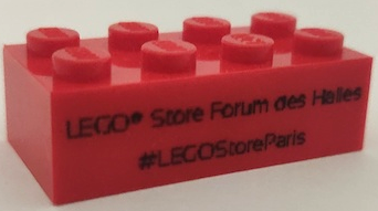 Brick 2 x 4 with 'LEGO Store Forum des Halles #LEGOStoreParis' and Number on Back Pattern