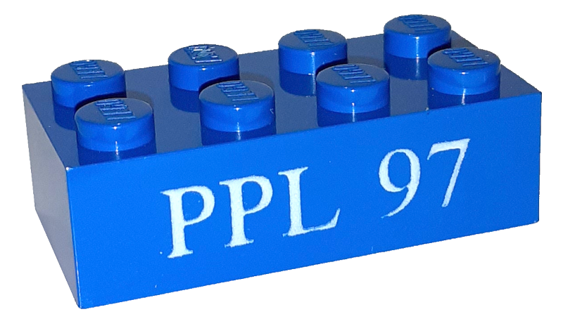 Brick 2 x 4 with White 'PPL 97' Pattern