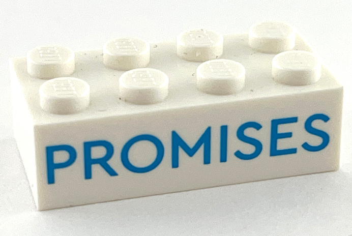 Brick 2 x 4 with Dark Azure 'PROMISES' Pattern