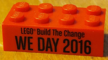 Brick 2 x 4 with 'LEGO Build The Change' and 'WE DAY 2016' Pattern