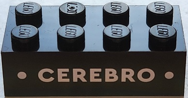 Brick 2 x 4 with White 'CEREBRO' and Dots Pattern