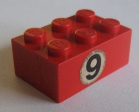Brick 2 x 3 with Black '9' in White Circle Pattern (Sticker) - Set 673