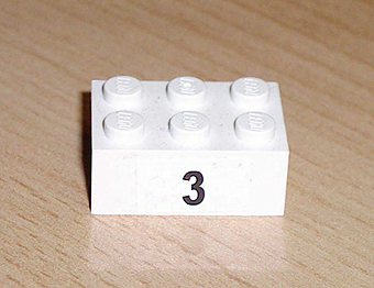 Brick 2 x 3 with Black '3' Pattern (Sticker) - Set 8389