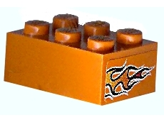 Brick 2 x 3 with Orange Flame Pattern on Both Ends (Stickers) - Set 8641
