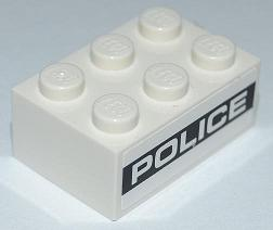 Brick 2 x 3 with White 'POLICE' on Black Background Pattern on Both Sides (Stickers) - Set 8186