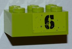 Brick 2 x 3 with Black '6' Pattern Model Left Side (Sticker) - Set 8961