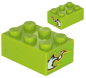 Brick 2 x 3 with Black and White Flame Pattern on Both Ends (Stickers) - Set 8302