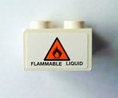 Brick 2 x 3 with Orange Danger Triangle and 'FLAMMABLE LIQUID' Pattern on End (Sticker) - Set 8154