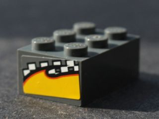 Brick 2 x 3 with Checkered Flag and Flame Pattern on Both Ends (Stickers)