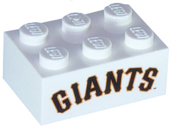 Brick 2 x 3 with Black 'GIANTS' with Orange Outline Pattern