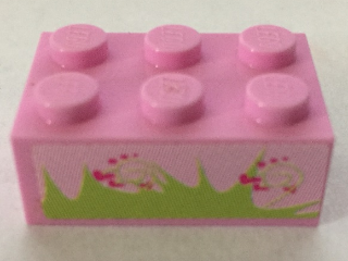 Brick 2 x 3 with Grass and Hearts Pattern (Sticker) - Set 7586