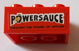 Brick 2 x 3 with Black 'POWERSAUCE' and 'UNLEASH THE POWER OF APPLES!' Pattern (Sticker) - Set 71016