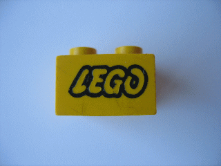 Brick 2 x 2 with Lego Logo Open O Style Black Outline Pattern