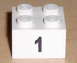 Brick 2 x 2 with Black Number 1 Narrow Font Pattern (Sticker) - Set 8389