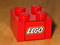 Brick 2 x 2 with Lego Logo in Red Square Pattern