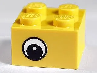 Brick 2 x 2 with Black and White Eye Offset with Dot in Pupil Pattern on Opposite Sides