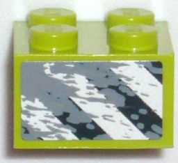Brick 2 x 2 with Black and White Danger Stripes and Mud Pattern Model Left Side (Sticker) - Set 8957