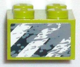 Brick 2 x 2 with Black and White Danger Stripes and Mud Pattern Model Right Side (Sticker) - Set 8957