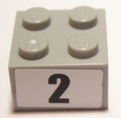 Brick 2 x 2 with Black Number 2 Narrow Bold Font Pattern (Sticker) - Set 8896